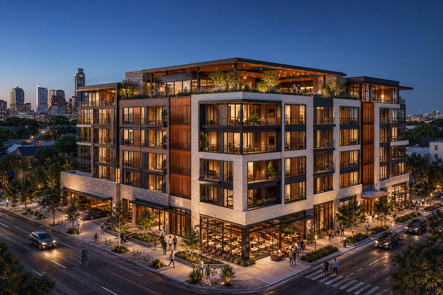 Concept rendering of Forty and Crown Austin at dusk